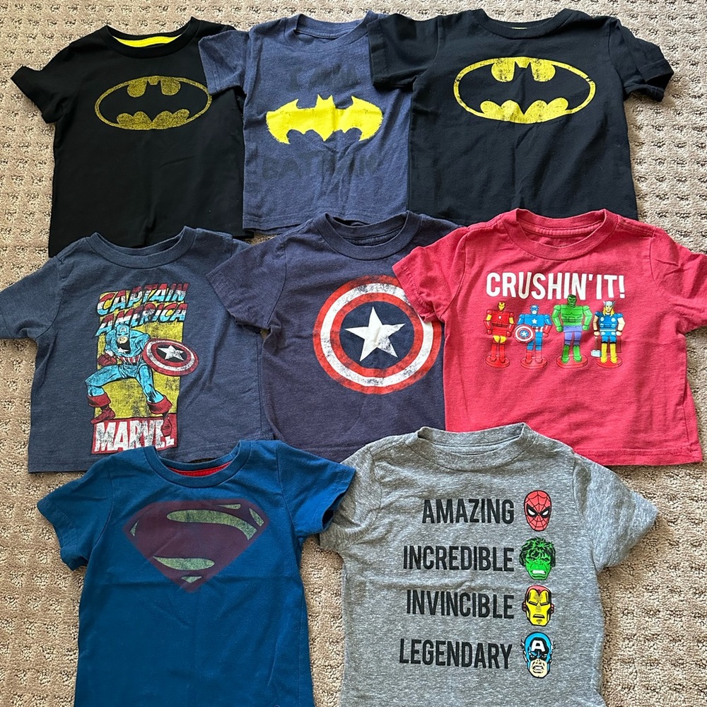 Lot of 8 Baby Boys Super Hero Shirts, 12M Batman, Captain America, Superman
